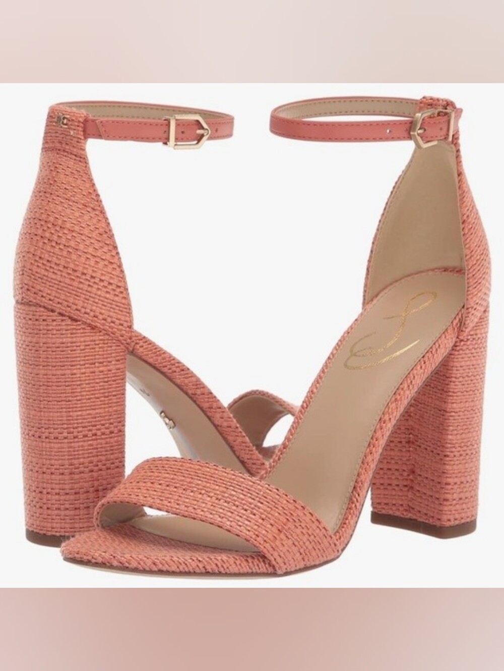 Sam Edelman Yaro Woven Look Block Heel Sandal Stucco Pink/Coral